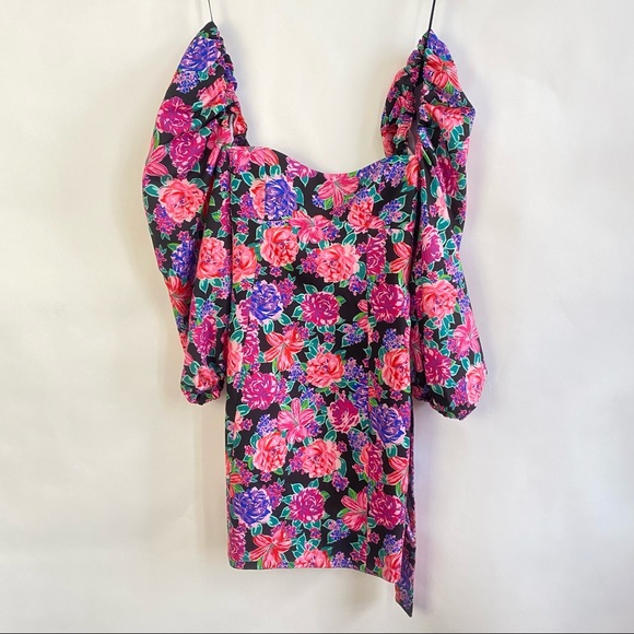 Zara Pink Floral Heart Neckline Puff Sleeve Belted Romantic Mini Dress NWT - Picture 10 of 16